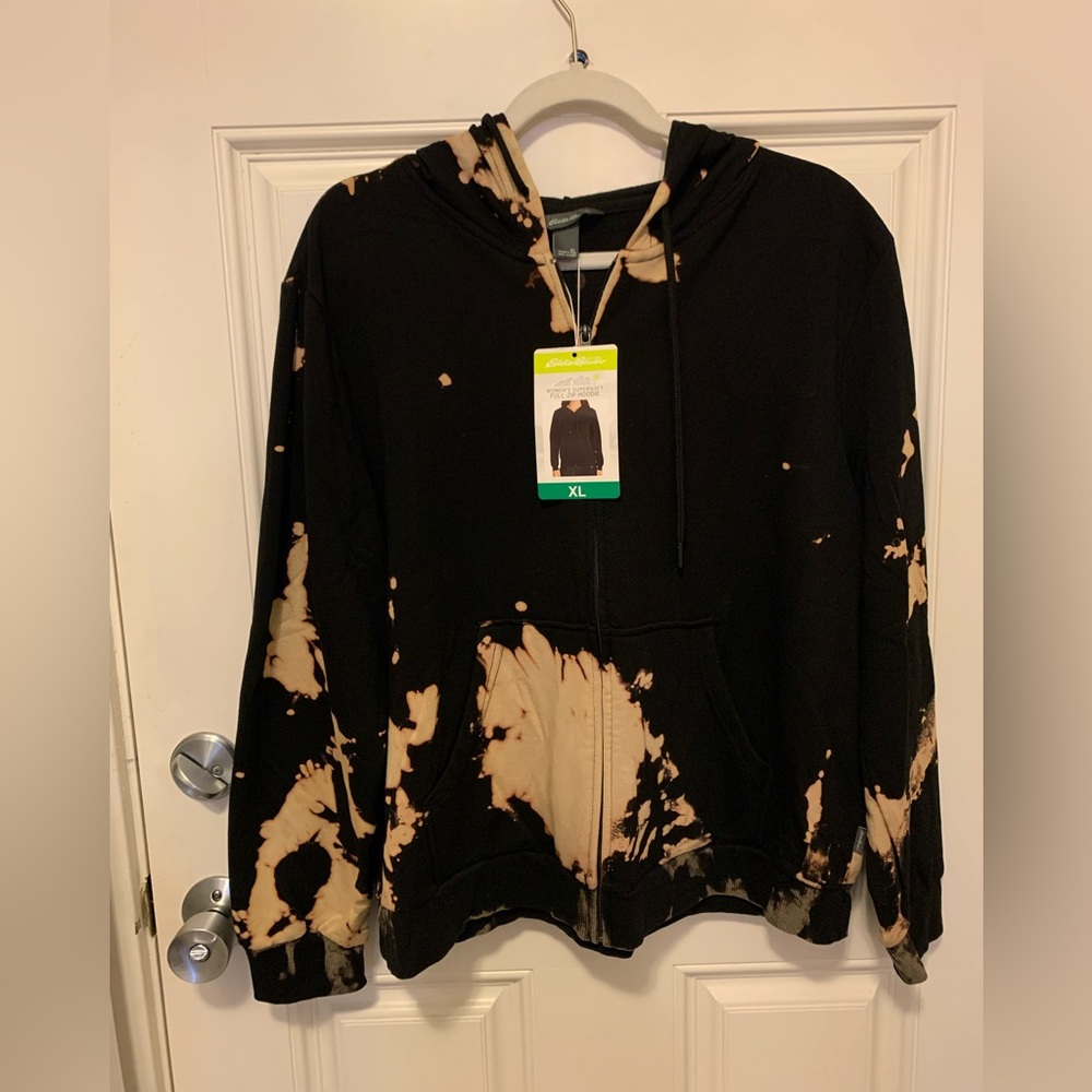 Distressed Reverse Tie Dye Zip Up Hoodie Eddie Bauer Size XL